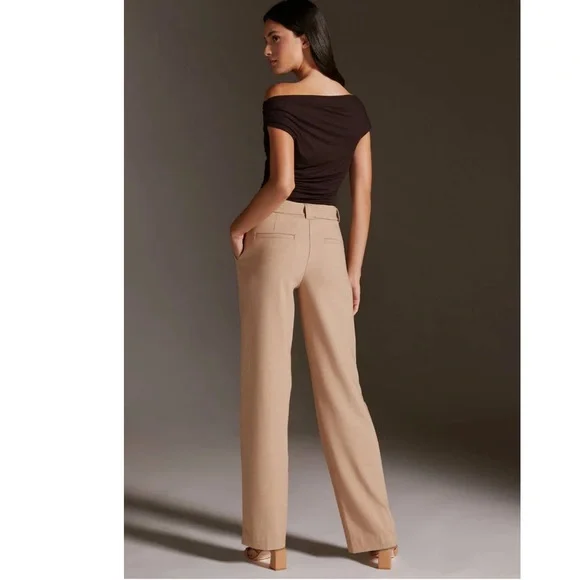 Anthro Maeve New Size 6 Tan Soft Tailored Belted Pleated Wide Leg Trouser Pants